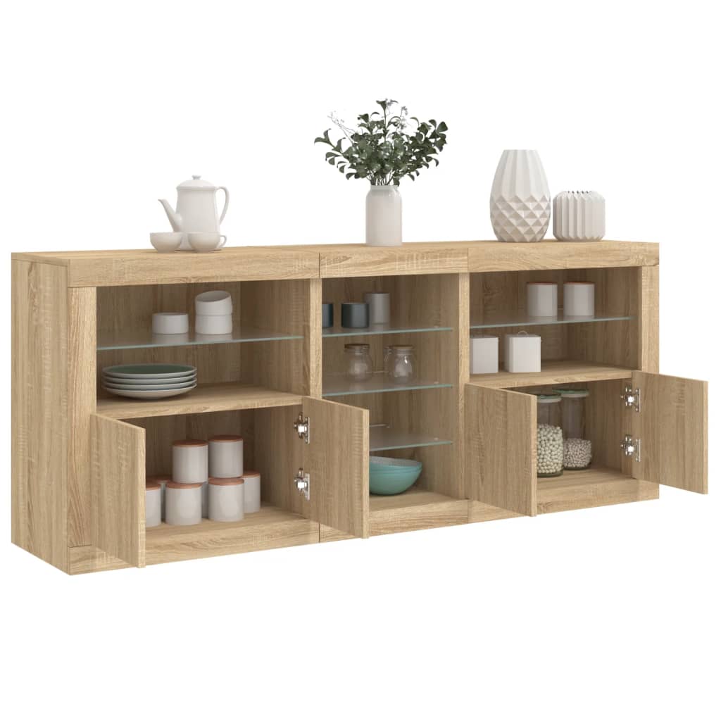 vidaXL Sideboard mit LED-Leuchten Sonoma-Eiche 162x37x67 cm