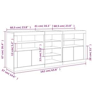Příborník s LED osvětlením kouřový dub 162 x 37 x 67 cm - obrázek 18