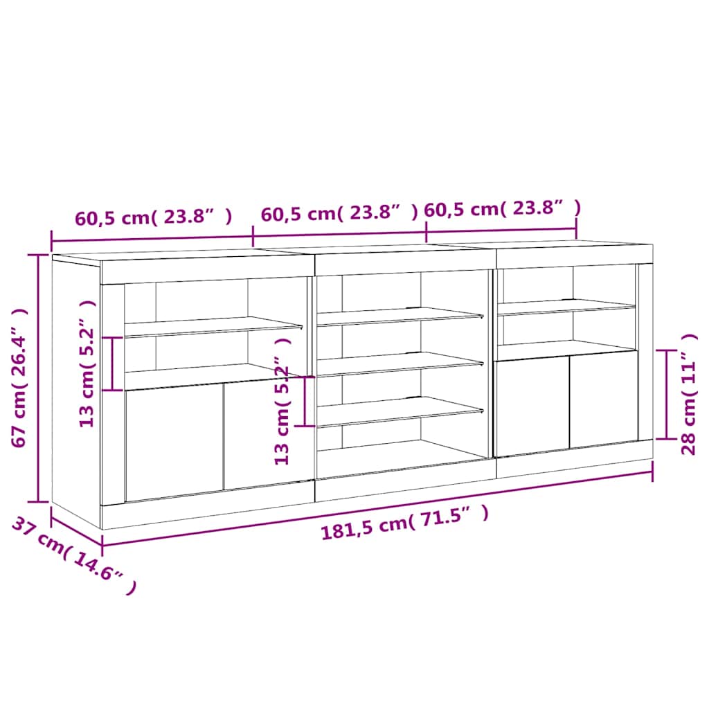 Příborník s LED osvětlením bílý 181,5 x 37 x 67 cm - obrázek 18