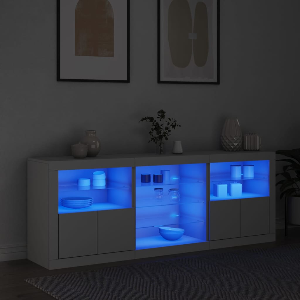 vidaXL Sideboard mit LED-Leuchten Weiß 181,5x37x67 cm