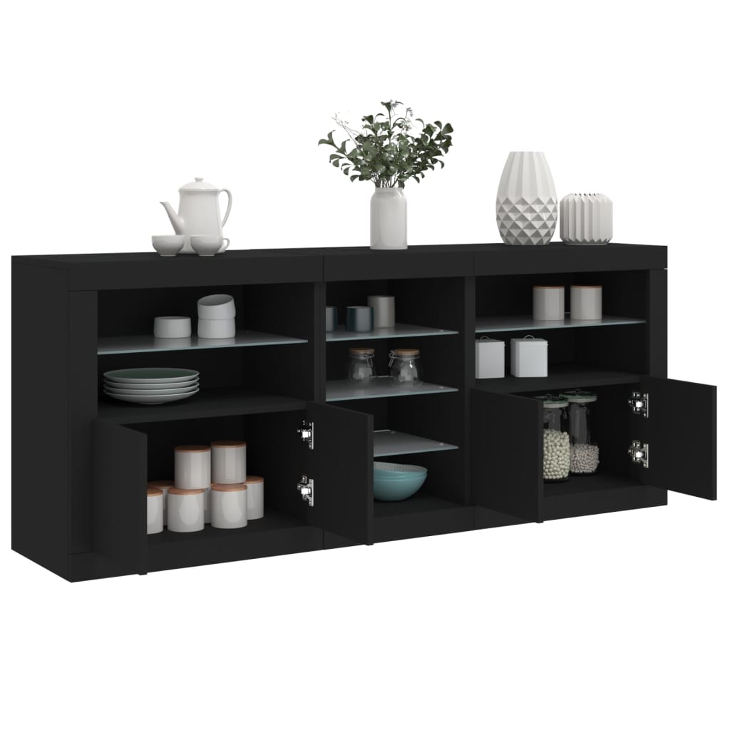 vidaXL Sideboard mit LED-Leuchten Schwarz 181,5x37x67 cm