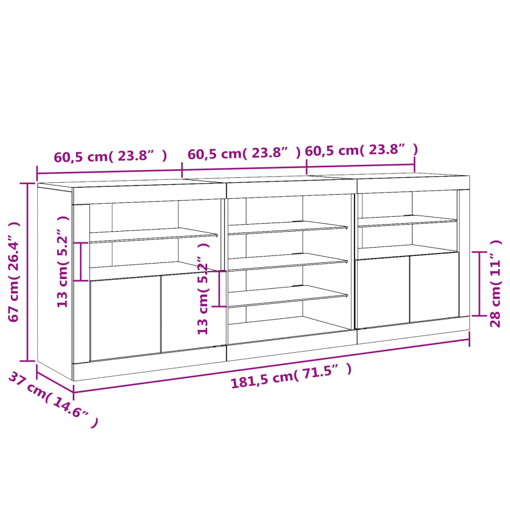 Příborník s LED osvětlením dub sonoma 181,5 x 37 x 67 cm - obrázek 17