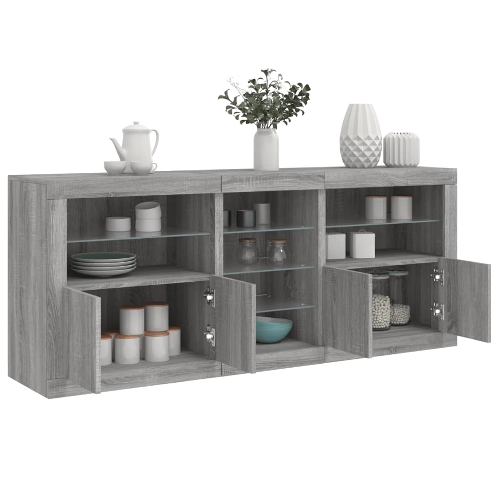 vidaXL Sideboard mit LED-Leuchten Grau Sonoma 181,5x37x67 cm