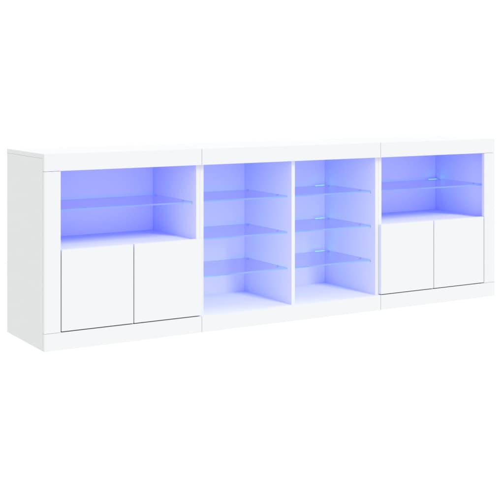 vidaXL Příborník s LED osvětlením bílý 202 x 37 x 67 cm