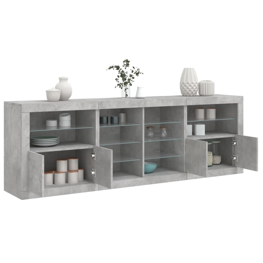 vidaXL Sideboard mit LED-Leuchten Betongrau 202x37x67 cm