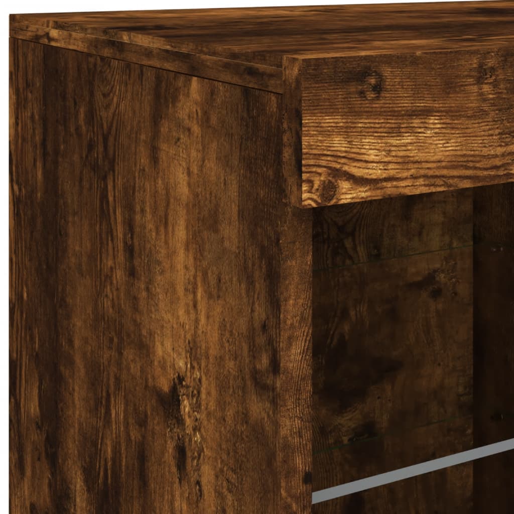 Servantă cu lumini LED, stejar fumuriu, 202x37x67 cm