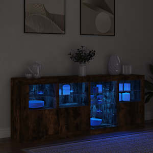 Příborník s LED osvětlením kouřový dub 164 x 37 x 67 cm - obrázek 4