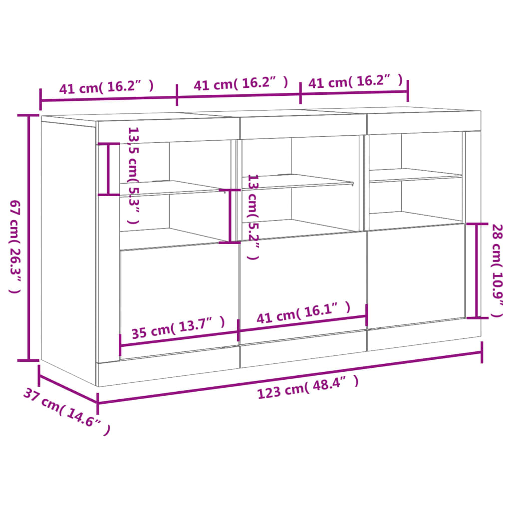 Příborník s LED osvětlením betonově šedý 123 x 37 x 67 cm - obrázek 17