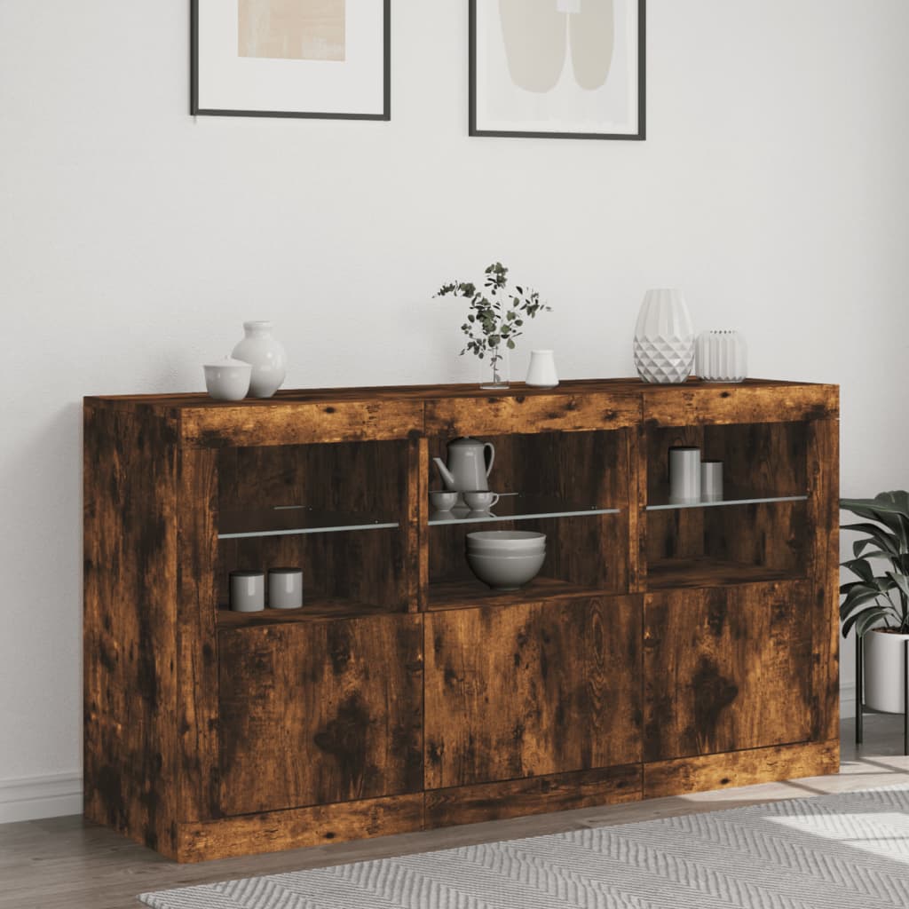 vidaXL Dressoir met LED-verlichting 123x37x67 cm gerookt eikenkleurig
