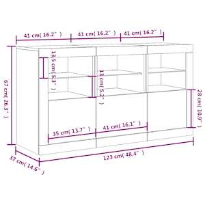 Příborník s LED osvětlením kouřový dub 123 x 37 x 67 cm - obrázek 17
