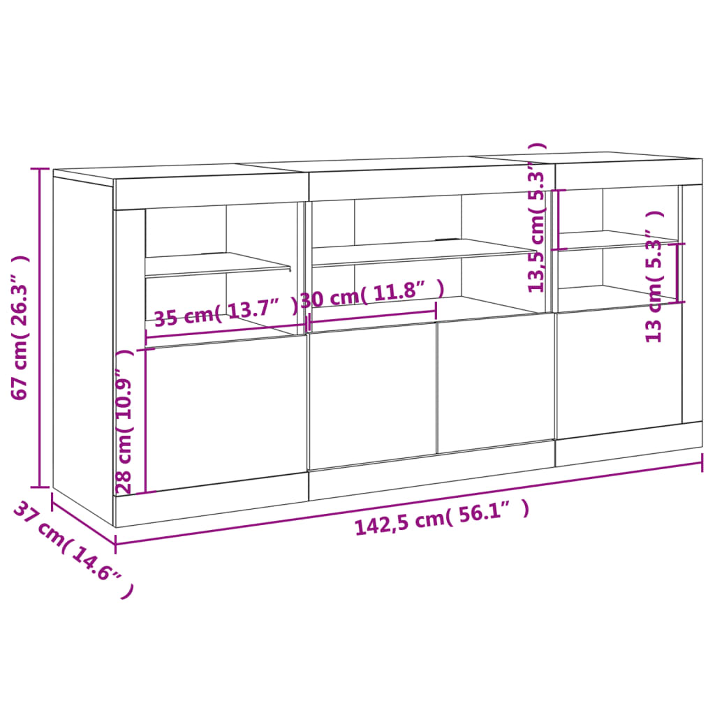 Příborník s LED osvětlením dub sonoma 142,5 x 37 x 67 cm - obrázek 17