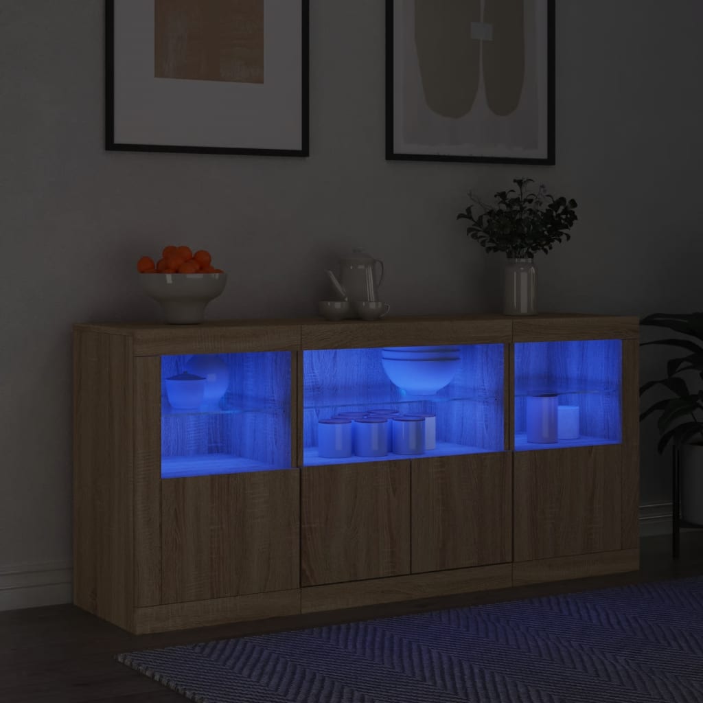 vidaXL Sideboard mit LED-Leuchten Sonoma-Eiche 142,5x37x67 cm