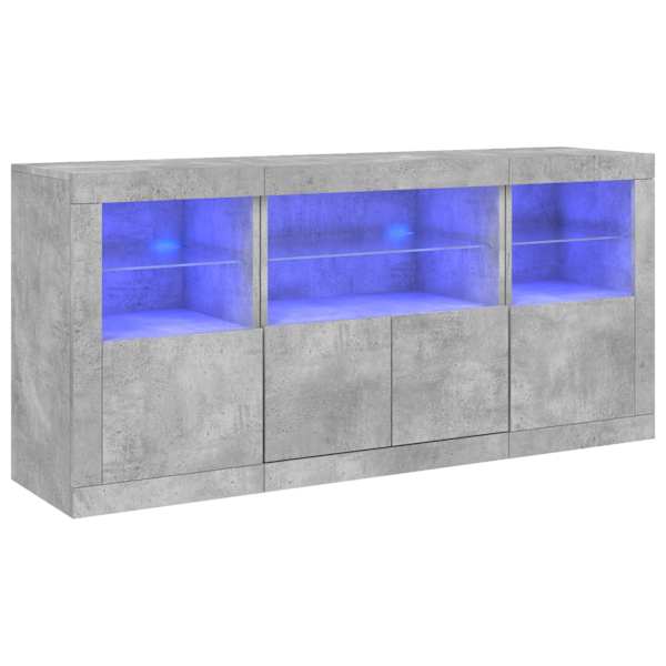 vidaXL puhvetkapp LED-tulega, betoonhall, 142,5 x 37 x 67 cm
