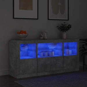Komoda z LED lučkami betonsko siva 142,5x37x67 cm