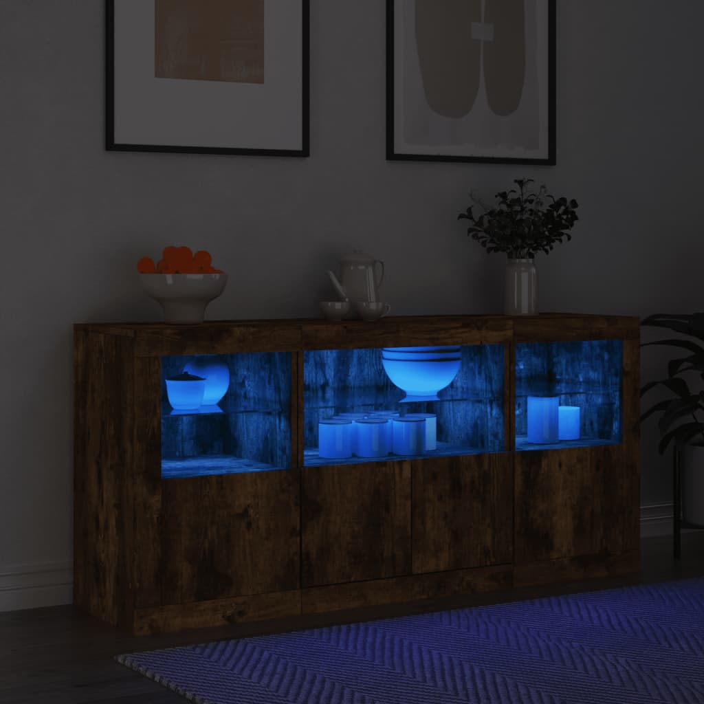 vidaXL Buffet avec lumières LED chêne fumé 142,5x37x67 cm