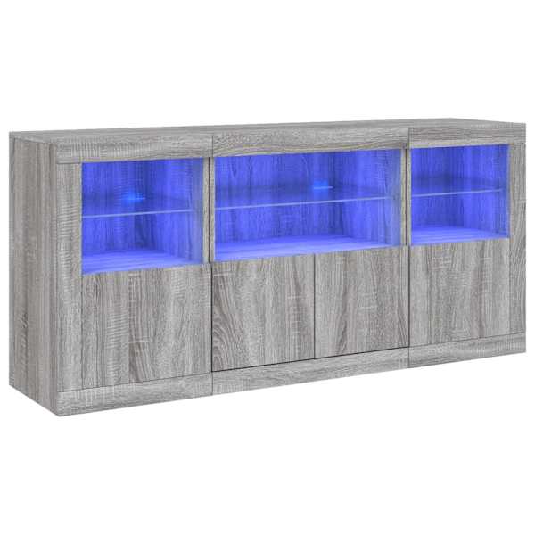 vidaXL puhvetkapp LED-tuledega, hall Sonoma tamm, 142,5 x 37 x 67 cm