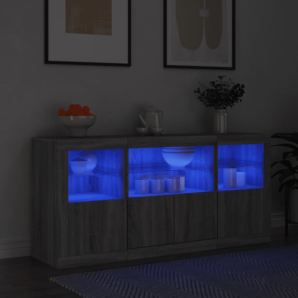 vidaXL Senkki LED-valoilla harmaa Sonoma 142,5x37x67 cm