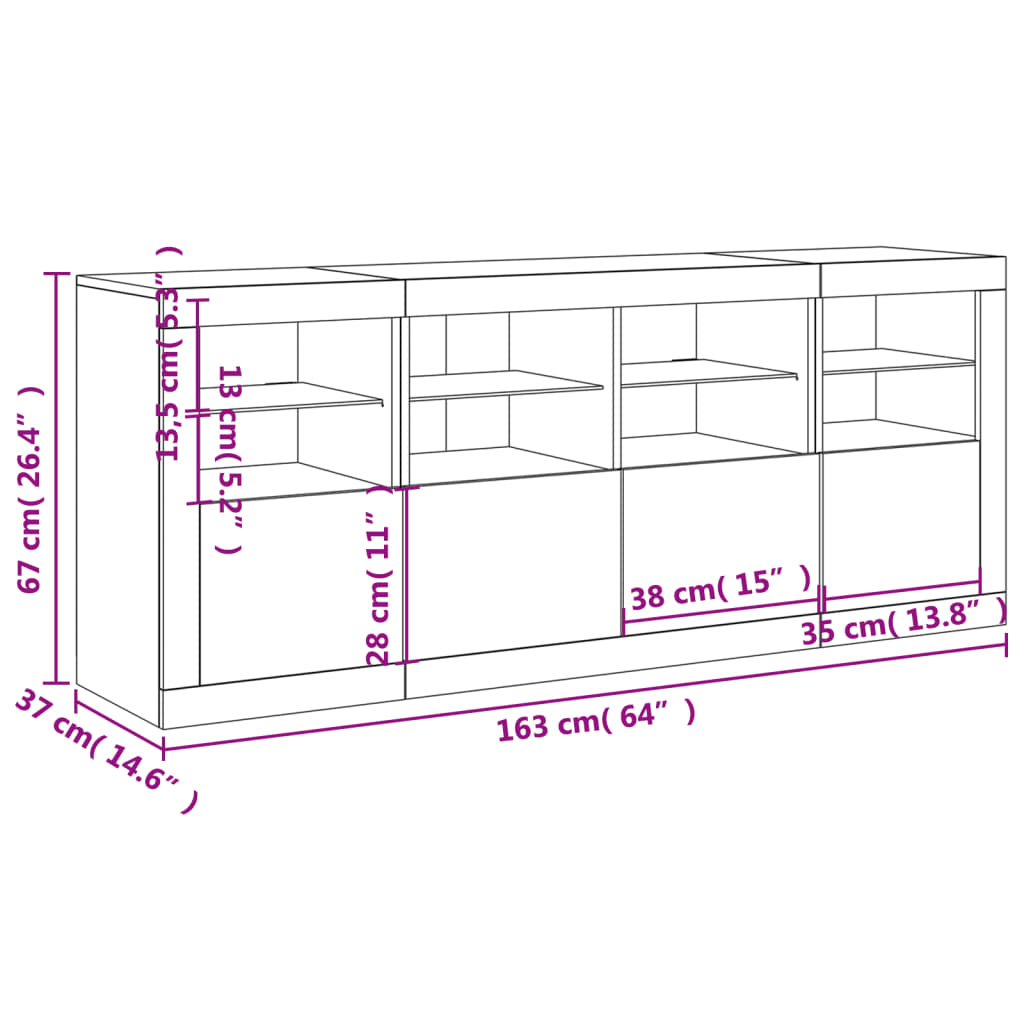 Příborník s LED osvětlením bílý 163 x 37 x 67 cm - obrázek 17