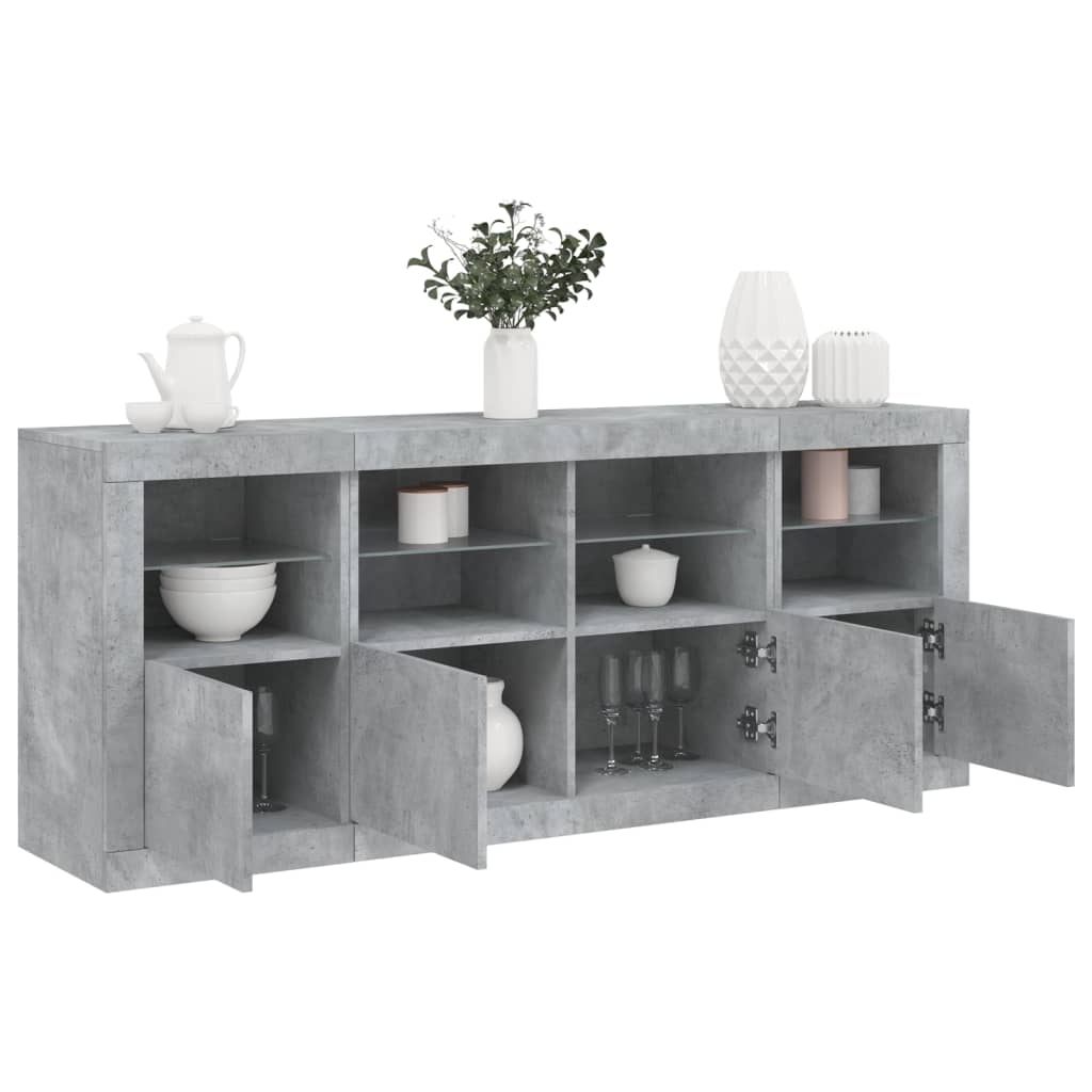 vidaXL Sideboard mit LED-Leuchten Betongrau 163x37x67 cm