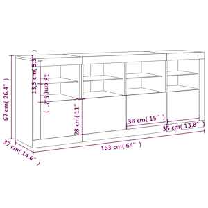 Příborník s LED osvětlením kouřový dub 163 x 37 x 67 cm - obrázek 17