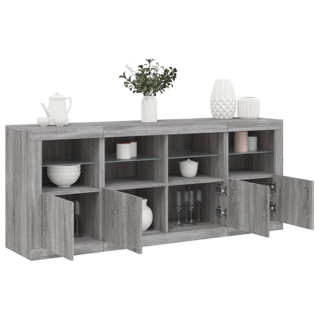 vidaXL Sideboard mit LED-Leuchten Grau Sonoma 163x37x67 cm