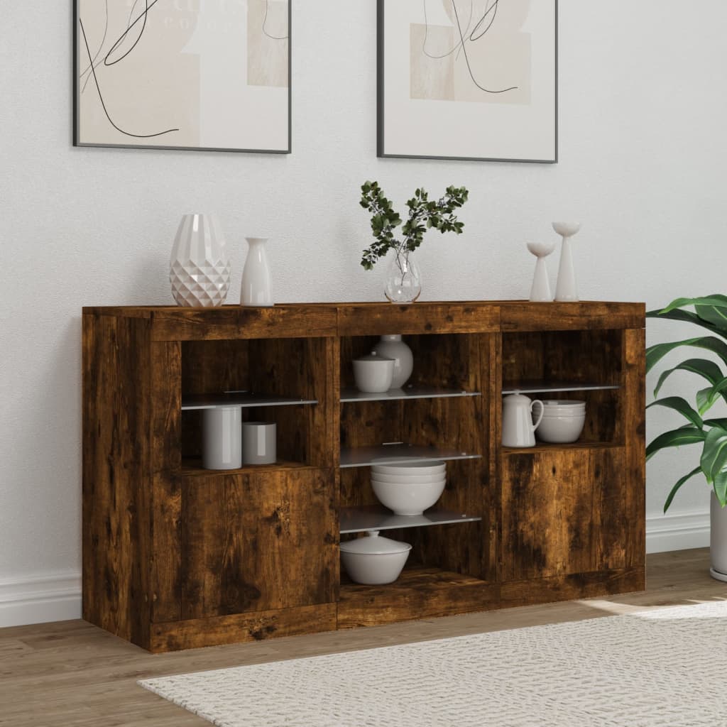 Thumbnail - vidaXL Sideboard mit LED-Leuchten Räuchereiche 123x37x67 cm