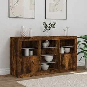 Příborník s LED osvětlením kouřový dub 123 x 37 x 67 cm - obrázek 3