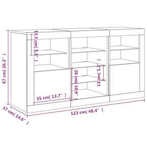 Příborník s LED osvětlením kouřový dub 123 x 37 x 67 cm - obrázek 17