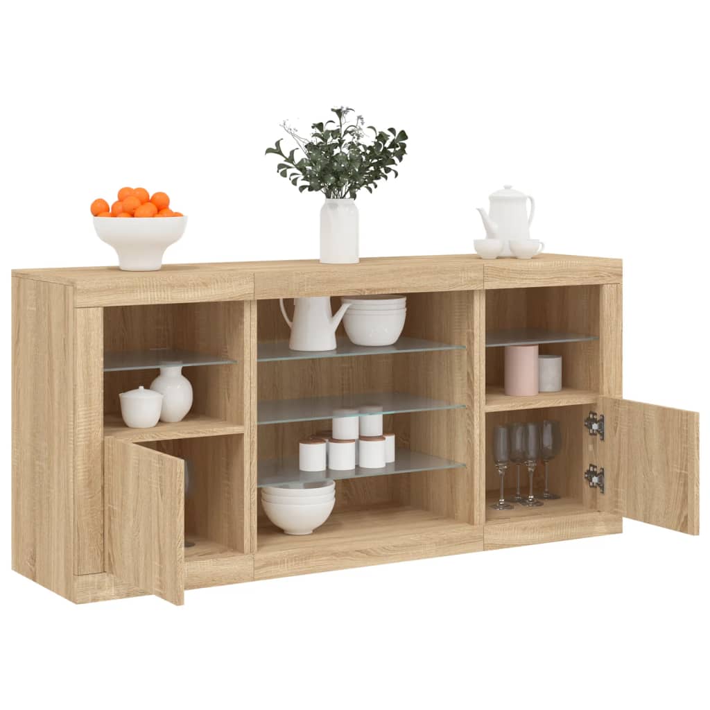 vidaXL Sideboard mit LED-Leuchten Sonoma-Eiche 142,5x37x67 cm