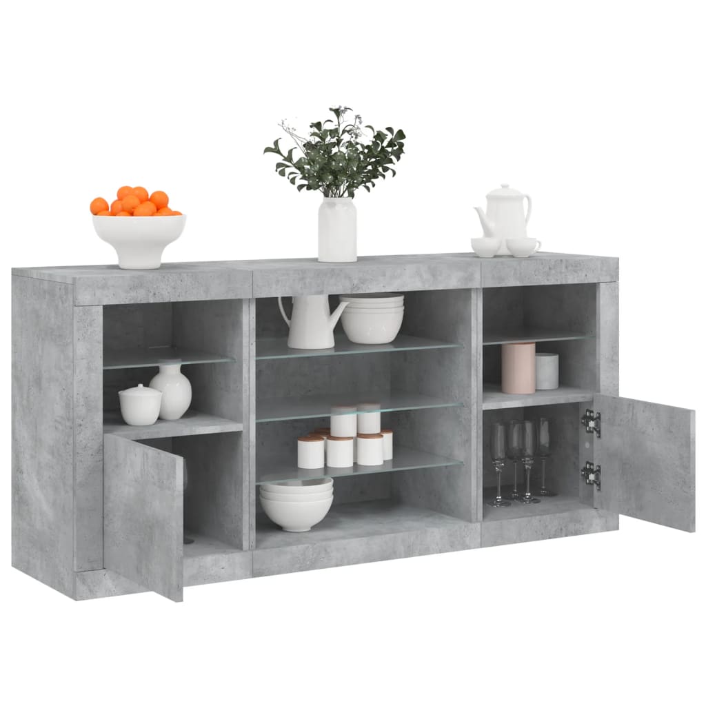 vidaXL Sideboard mit LED-Leuchten Betongrau 142,5x37x67 cm