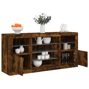 Příborník s LED osvětlením kouřový dub 142,5 x 37 x 67 cm - obrázek 1