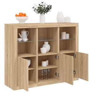 Příborníky s LED osvětlením 3 ks dub sonoma kompozitní dřevo - obrázek 1