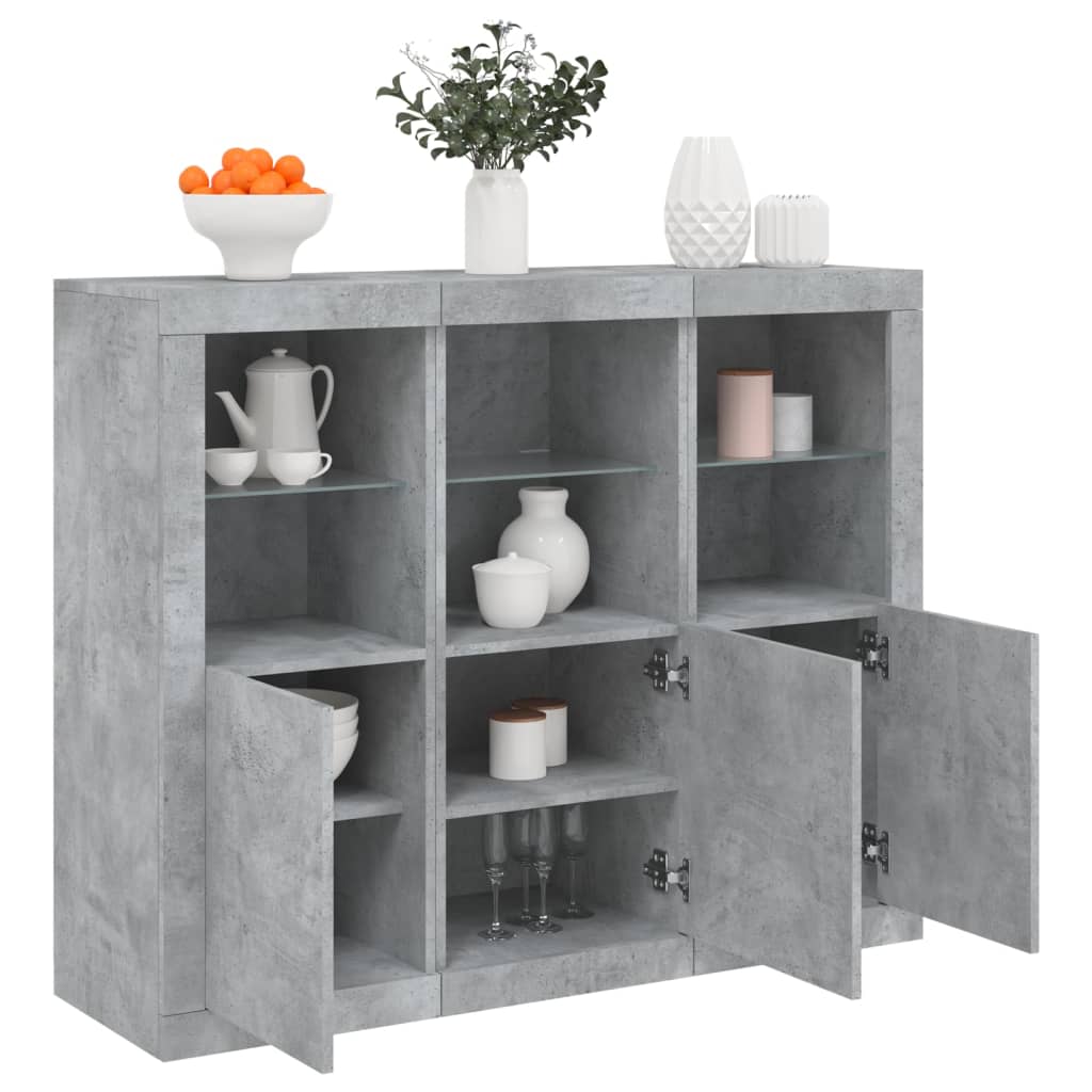 vidaXL Sideboards mit LED-Leuchten 3 Stk. Betongrau Holzwerkstoff