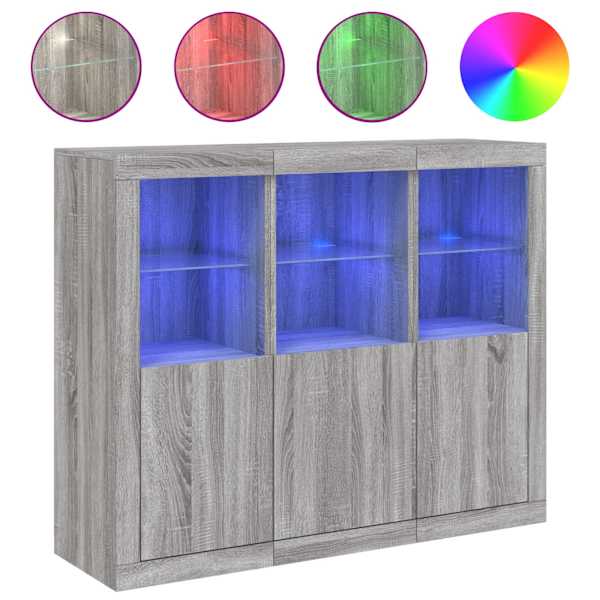 vidaXL puhvetkapid LED-tuledega 3 tk, hall Sonoma tamm, tehispuit