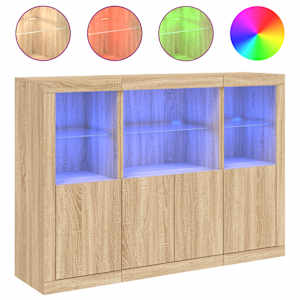 Příborníky s LED osvětlením 3 ks dub sonoma kompozitní dřevo - obrázek 2