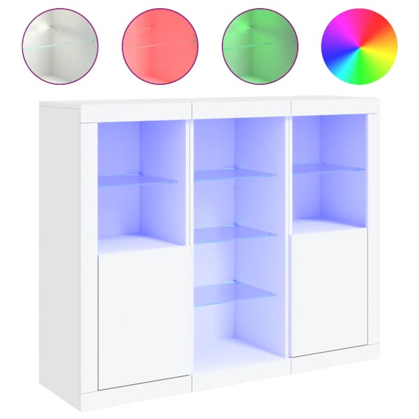 vidaXL puhvetkapid LED-tuledega 3 tk, valge, tehispuit