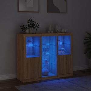 Příborníky s LED osvětlením 3 ks dub sonoma kompozitní dřevo - obrázek 3