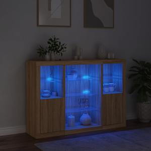 Příborníky s LED osvětlením 3 ks dub sonoma kompozitní dřevo - obrázek 3