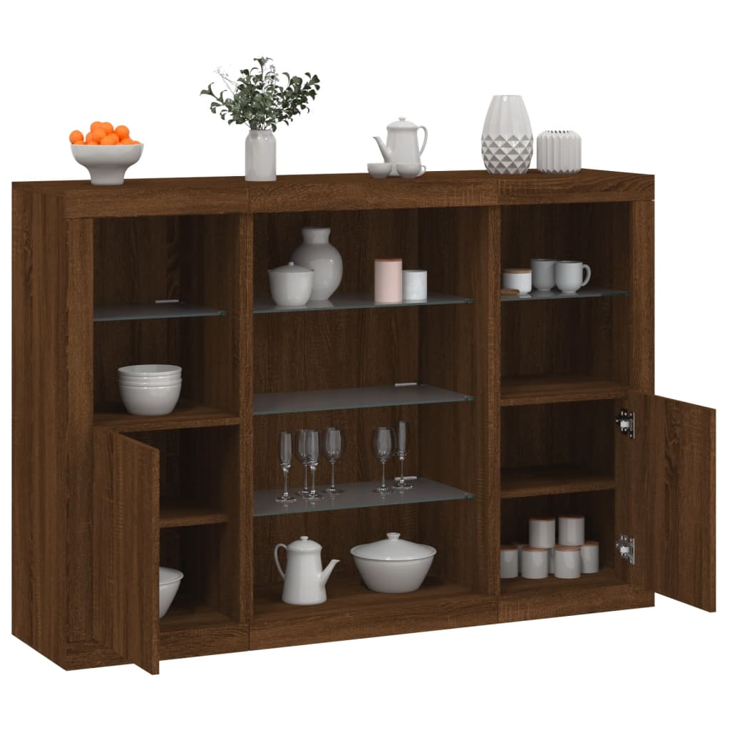 vidaXL Sideboards mit LED-Leuchten 3 Stk. Braun Eichen-Optik