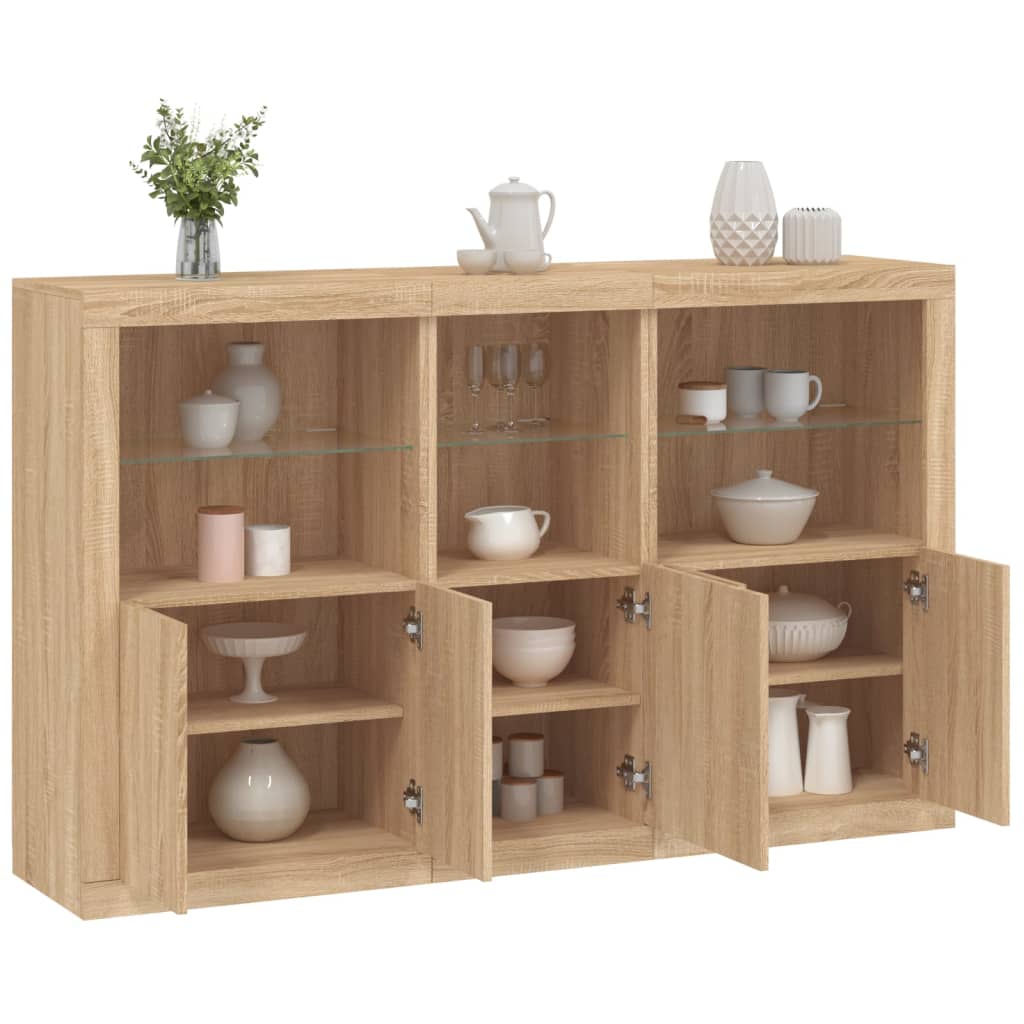 vidaXL Sideboard mit LED-Leuchten Sonoma-Eiche 162x37x100 cm