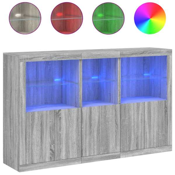 vidaXL puhvetkapp LED-tuledega, hall Sonoma tamm, 162 x 37 x 100 cm