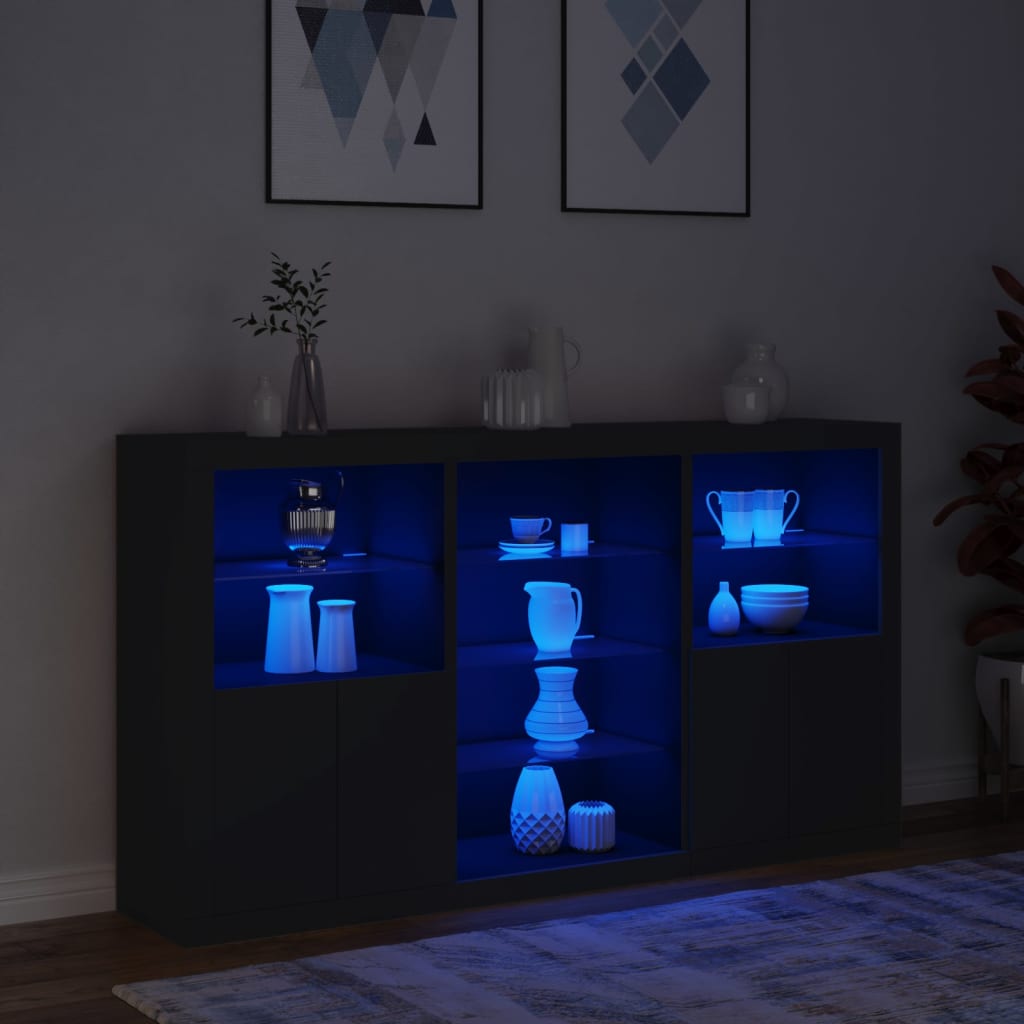 Servantă cu lumini LED, negru, 181,5x37x100 cm