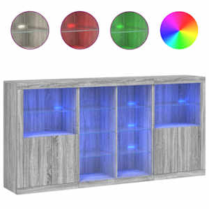 vidaXL puhvetkapp LED-tuledega, hall Sonoma tamm, 202 x 37 x 100 cm