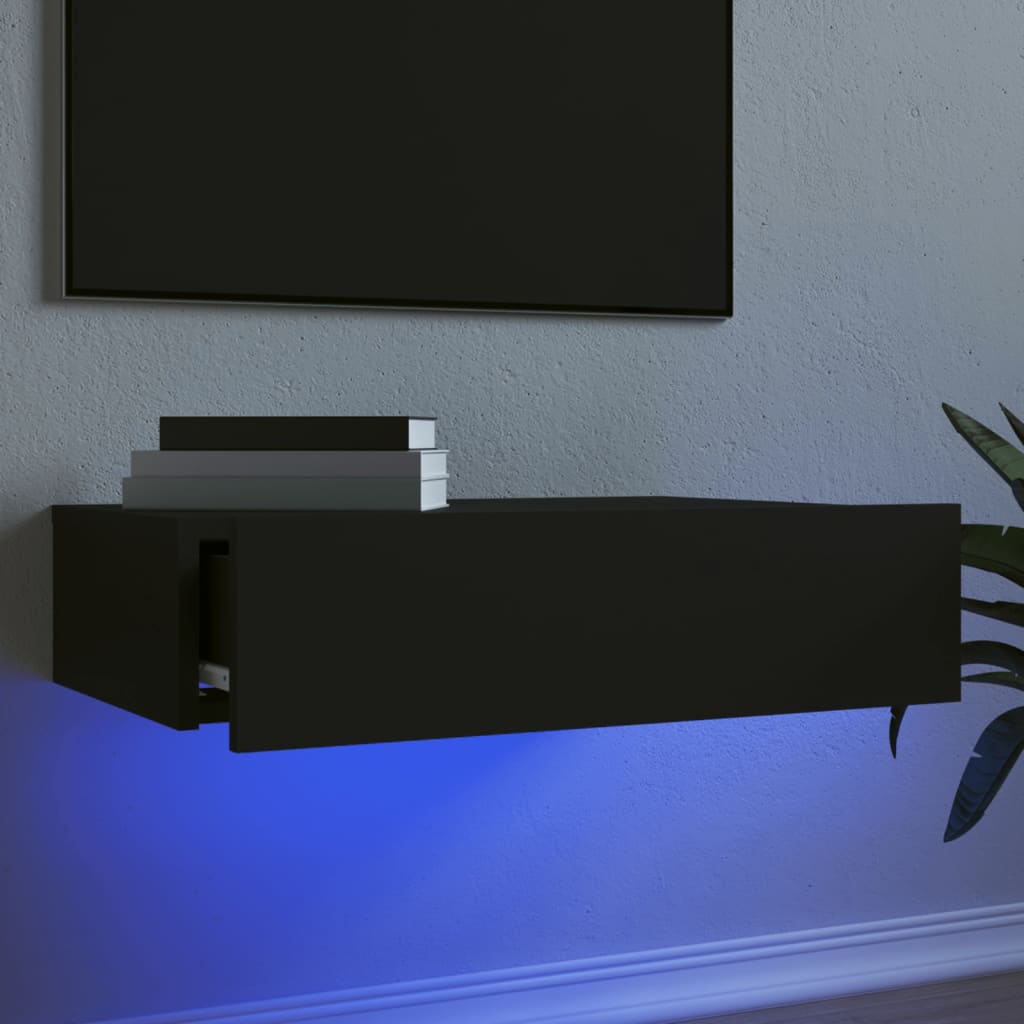 vidaXL Comodă TV cu lumini LED, negru, 60x35x15,5 cm
