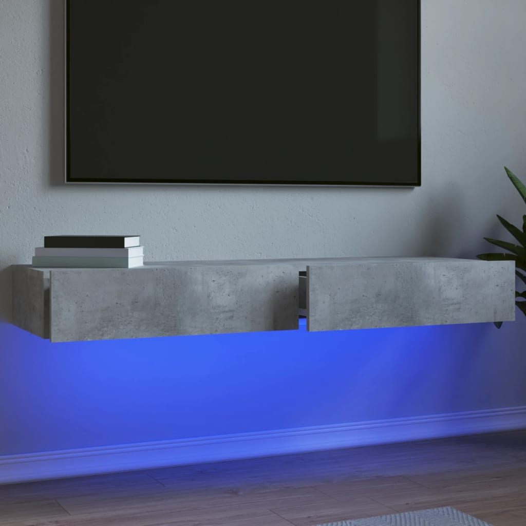 vidaXL Comode TV cu lumini LED, 2 buc., gri beton, 60x35x15,5 cm