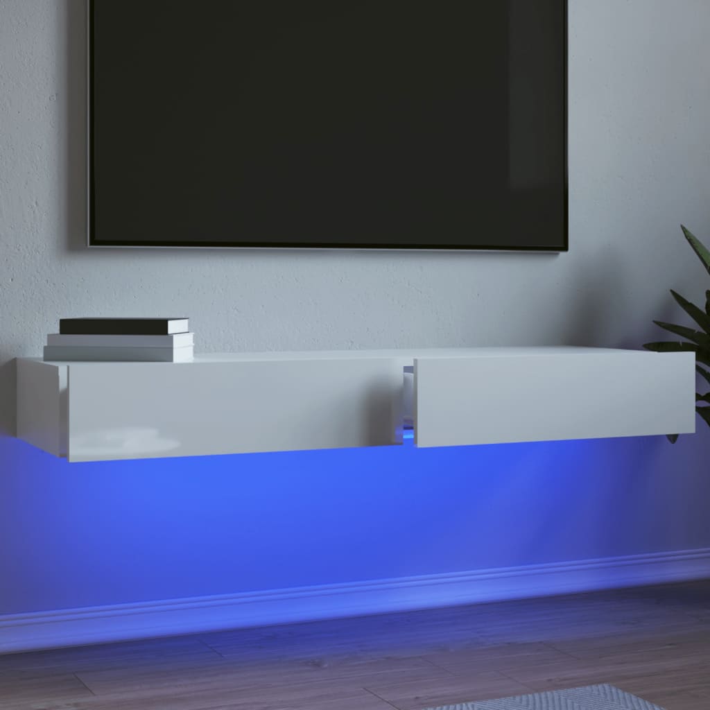 vidaXL Comode TV cu lumini LED, 2 buc., alb extralucios, 60x35x15,5 cm