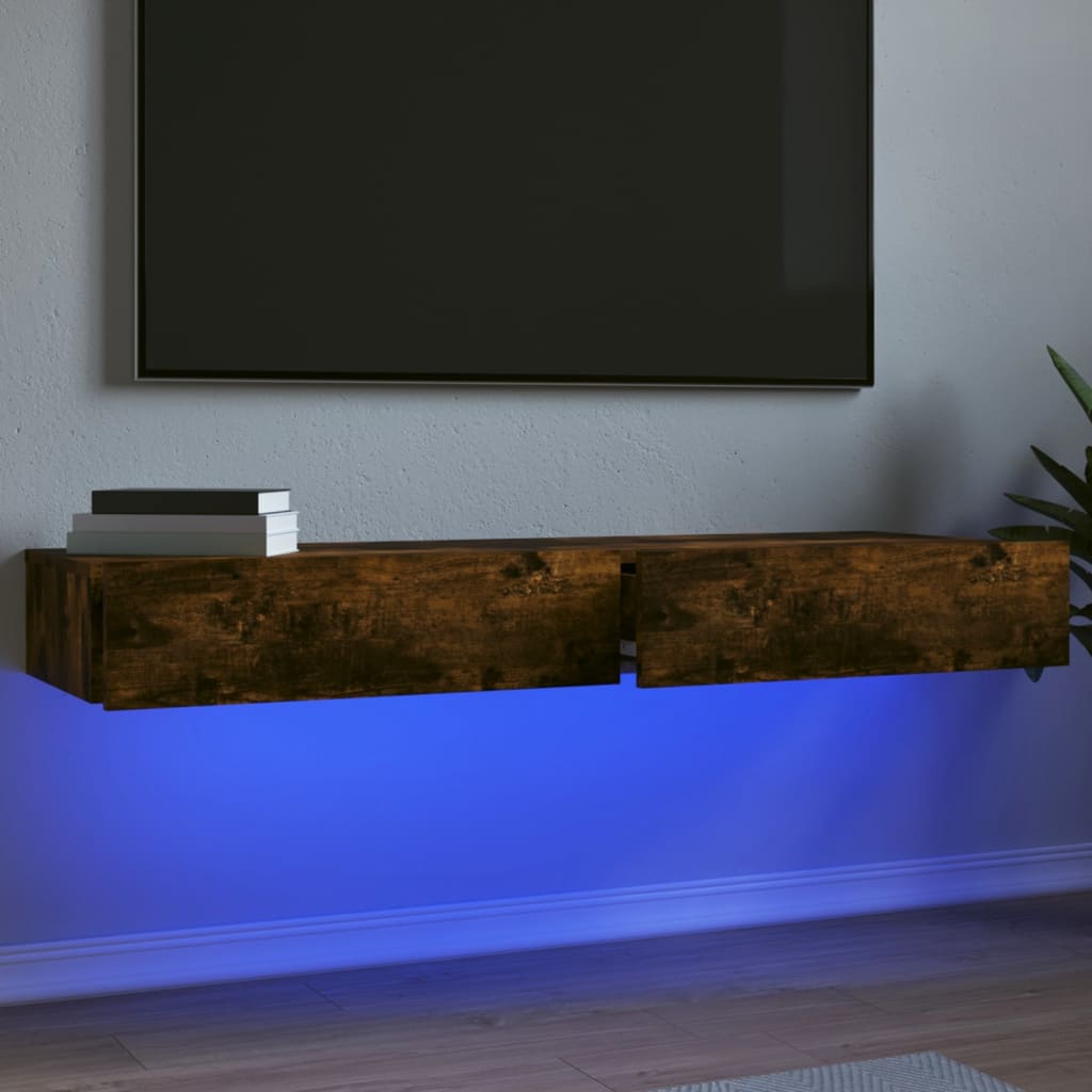vidaXL Comode TV cu lumini LED, 2 buc., stejar fumuriu, 60x35x15,5 cm