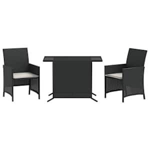 3dílný bistro set s poduškami černý polyratan - obrázek 2
