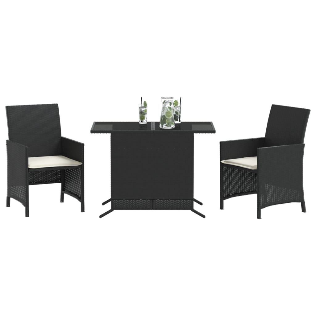 Thumbnail - vidaXL 3-tlg. Bistro-Set mit Kissen Schwarz Poly Rattan