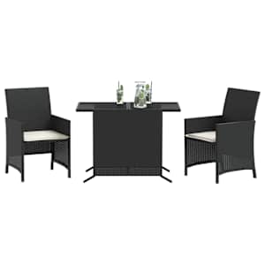 3dílný bistro set s poduškami černý polyratan - obrázek 3